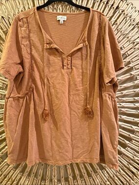 Wonderly Rust Tie-Front Boho Tunic Top - Women